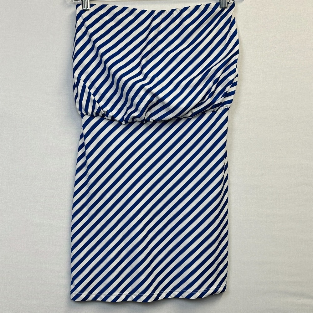Susana Monaco Strapless Tube Dress Blue White Stripe Women's Size L